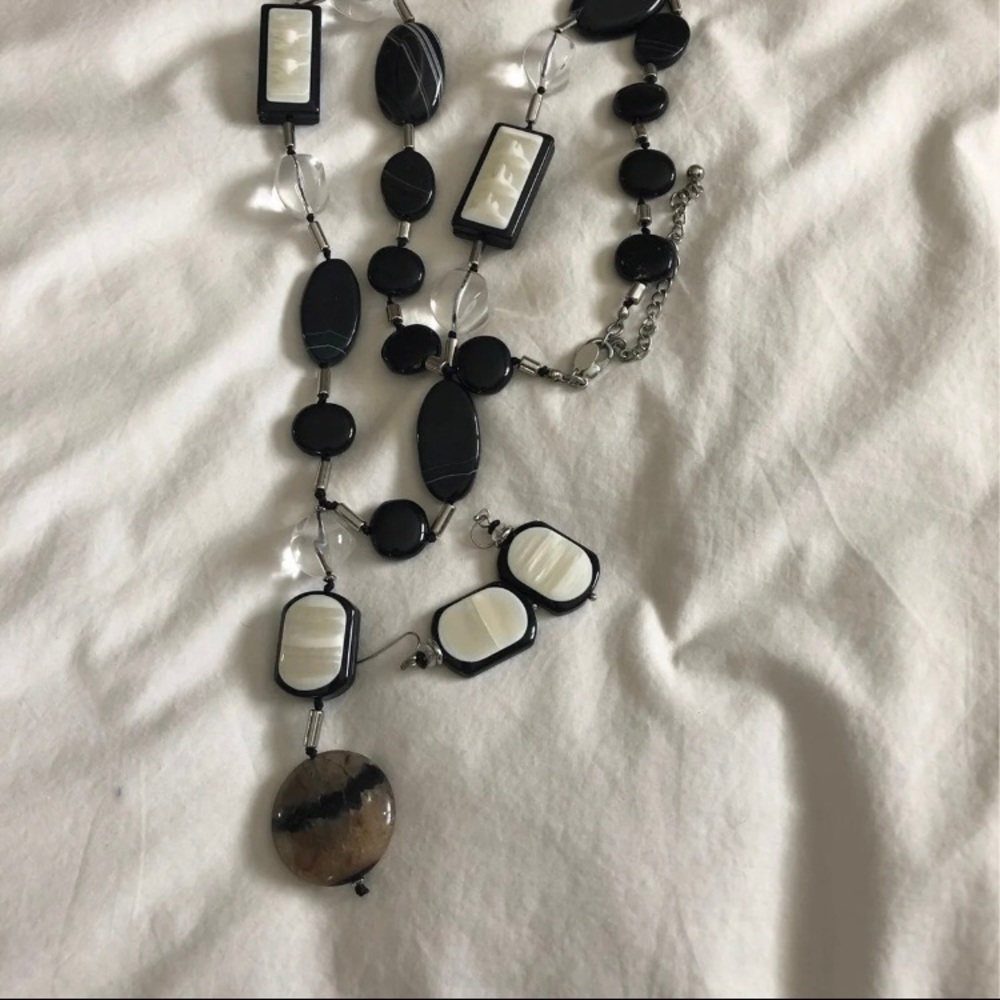 NWOT.  Chicos Black / White Necklace & Earrings set.